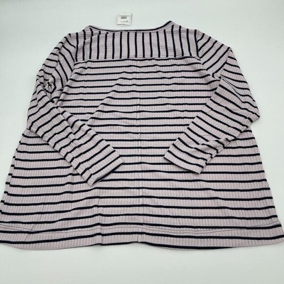 Jessica Simpson Womens Blouse 1X Purple Black Striped V Neck Casual Plus Size - Picture 4 of 10